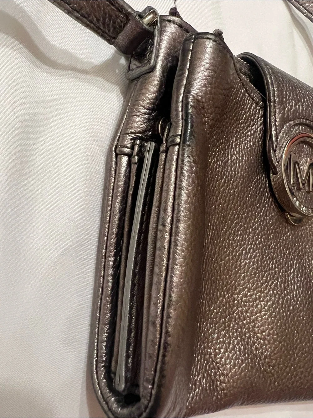 Michael Kors Metallic Charcoal Pebbled Leather Crossbody Bag